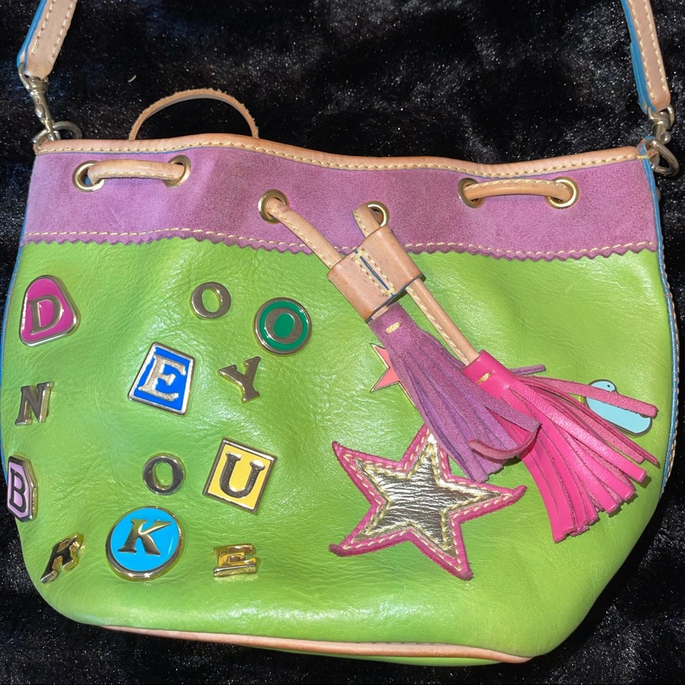 Dooney & Bourke  ~  Alphabet mini bucket bag ~ pebble and suede leather - RARE